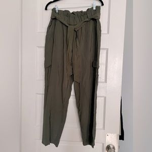 Loft Green Paper-bag Cargo Pant with gold Button Detail